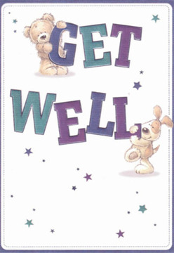 Brimming with playful spirit, this illustrated get well card depicts two whimsical friends-a cuddly bear and a lively puppy-sharing hope and happiness with every brushstroke. Their charming presence is enhanced by the oversized, colourful 'Get Well' lettering: the bear clasping the "GET" with a reassuring paw, while the puppy nestles up to the bold "WELL" below. Both creatures are illustrated with rounded softness, their fur almost tangible, setting a tone of comfort similar to the embrace of a warm blanket on a chilly Farnborough afternoon. Scattered throughout the clean, pristine background are sparkling stars in indigo and teal, evoking a sprinkle of possibility and the sparkle of the night skies above Queen Elizabeth Park. The vivid colours of the typography draw the eye, and the entire scene captures a warmth that feels handcrafted, echoing the thoughtful attention Flower Delivery Farnborough extends in every bouquet sent to loved ones from town center to South Farnborough. Sending this card alongside fresh blooms from local meadows would brighten the spirits of anyone recovering nearby, blending gesture with genuine Farnborough hospitality.