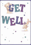 Warm and filled with playful cheer, this get well card radiates optimism and care. Dominating the design are two joyful figures: a sweet teddy bear and an exuberant puppy, each interacting with the large, bold letters that spell 'Get Well.' Their positions and facial expressions convey a strength of friendship and hope, while the delightful hues of indigo and teal jump from the soft, creamy background, catching the eye much like the first hyacinths blooming near Farnborough's pine paths. Scattered about them, tiny starbursts in blue and lavender create an aura of enchantment and possibility. The detailed, soft textures of the bear's fur and the puppy's velvety ears weave a palpable sense of comfort, reminiscent of a floral embrace sent from Flower Delivery Farnborough to a doorstep on Lynchford Road. The card's entire composition embodies the spirit of heartfelt support-an ideal message to accompany a fresh bouquet meant to uplift someone recovering nearby, uniting local flair with genuine compassion.